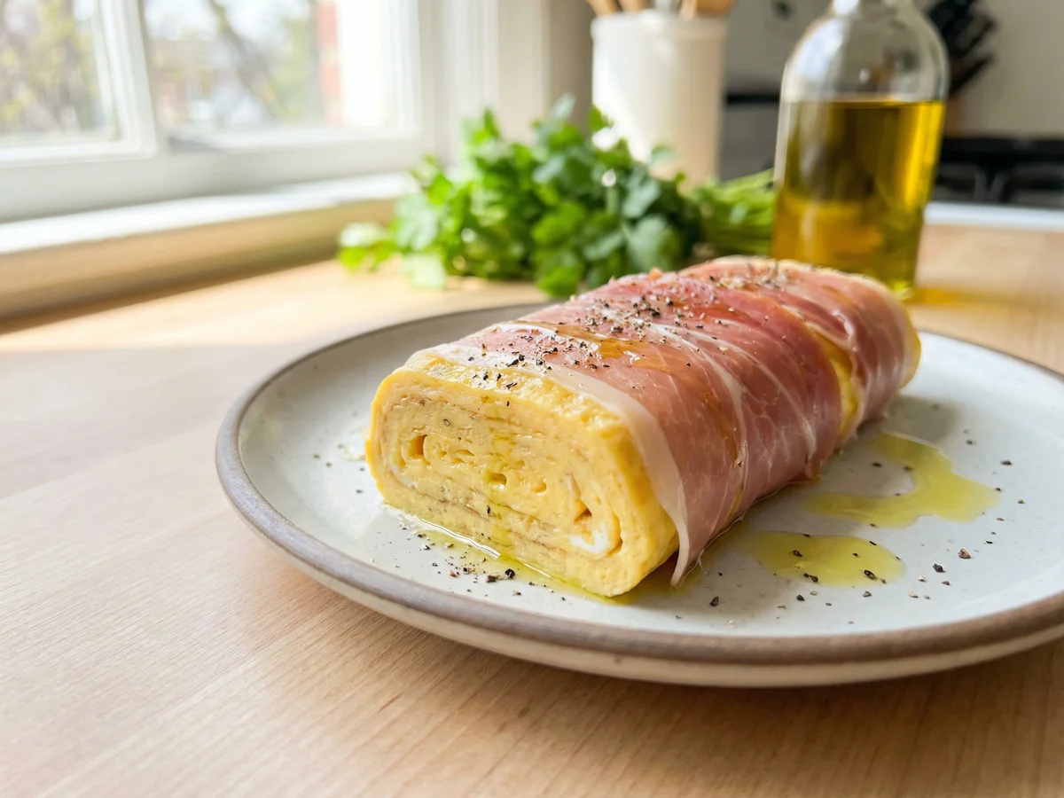 だし巻き卵の生ハム巻き