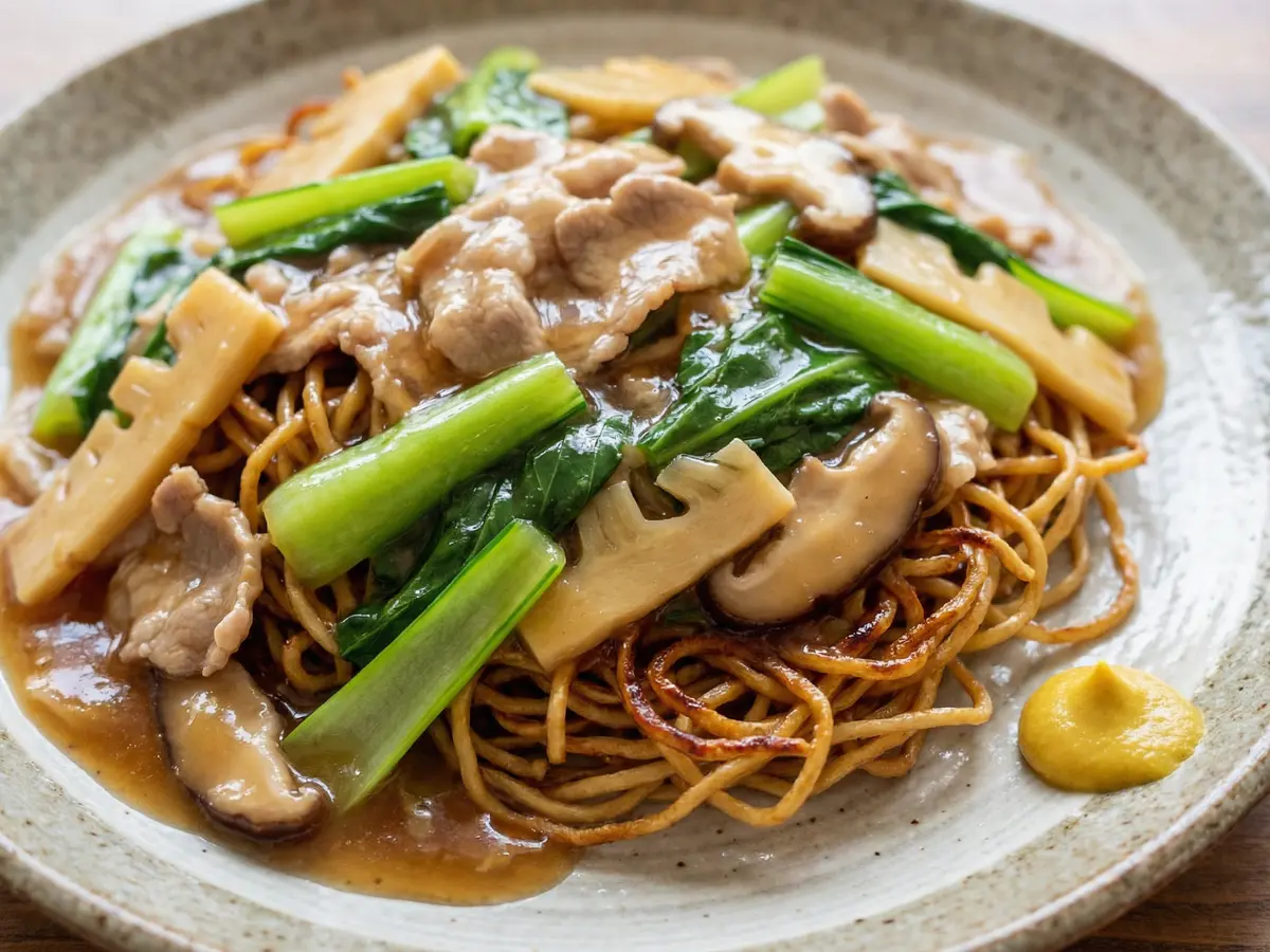豚肉と小松菜のあんかけ焼きそば