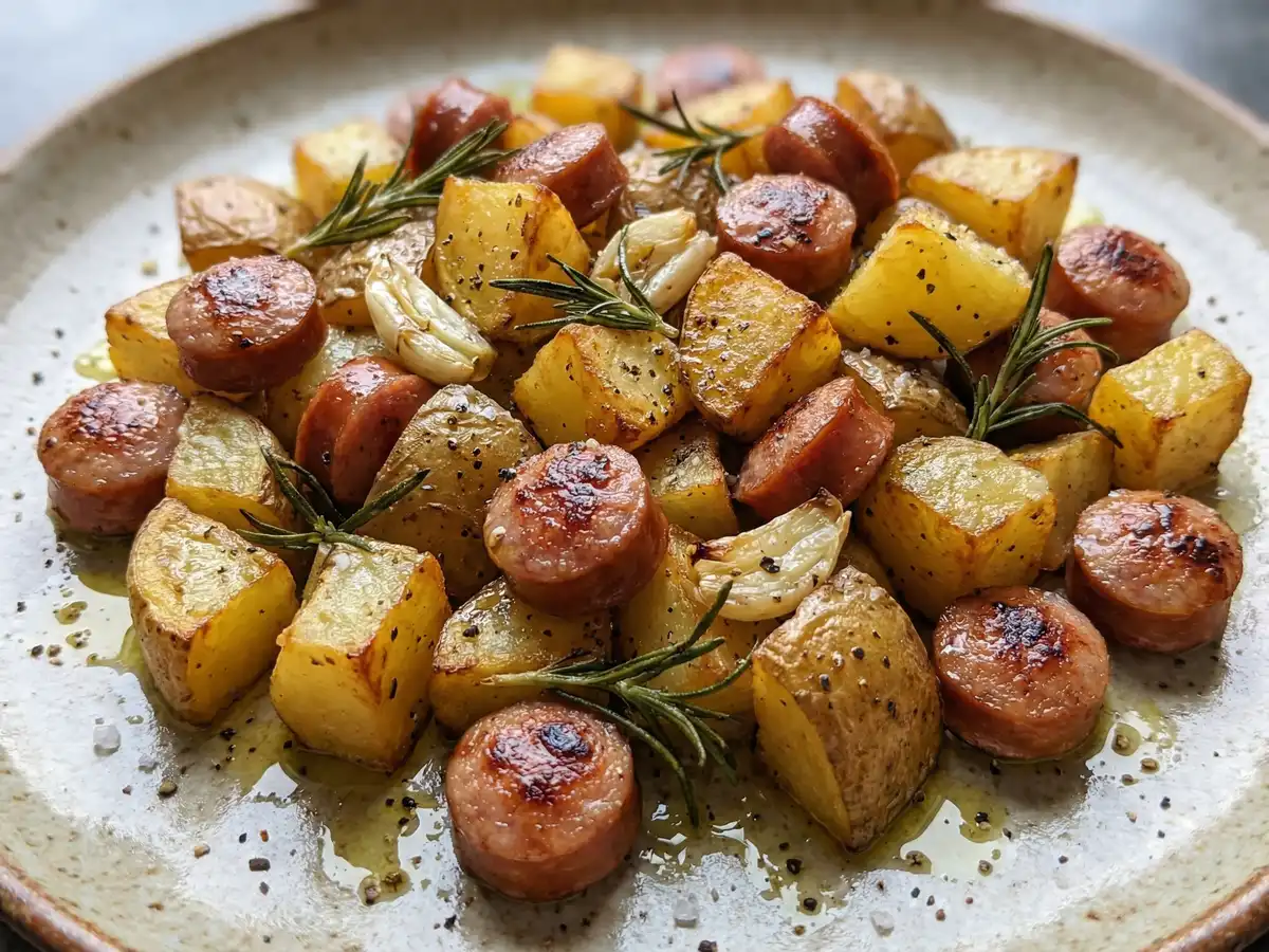 カリカリポテトとウインナーのハーブ炒め