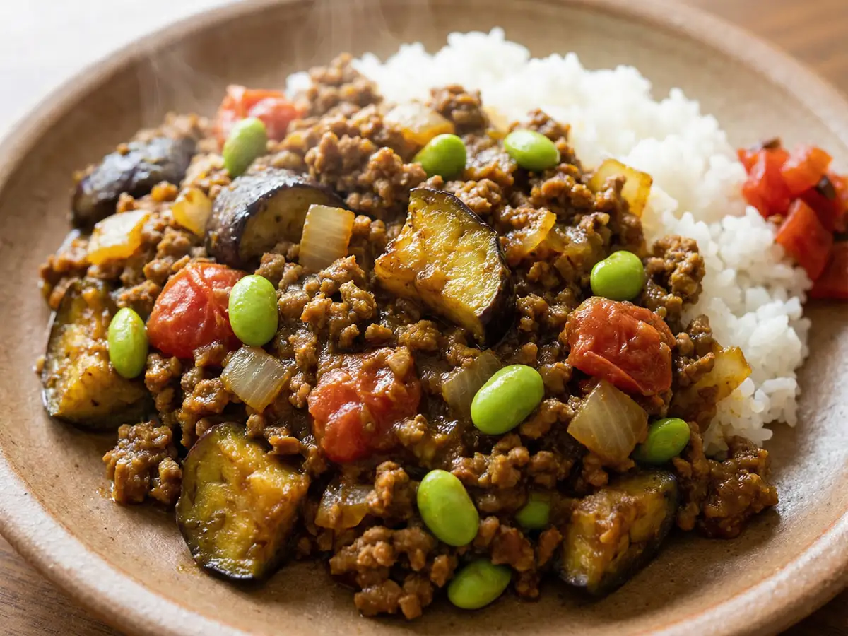 なすと枝豆のドライカレー