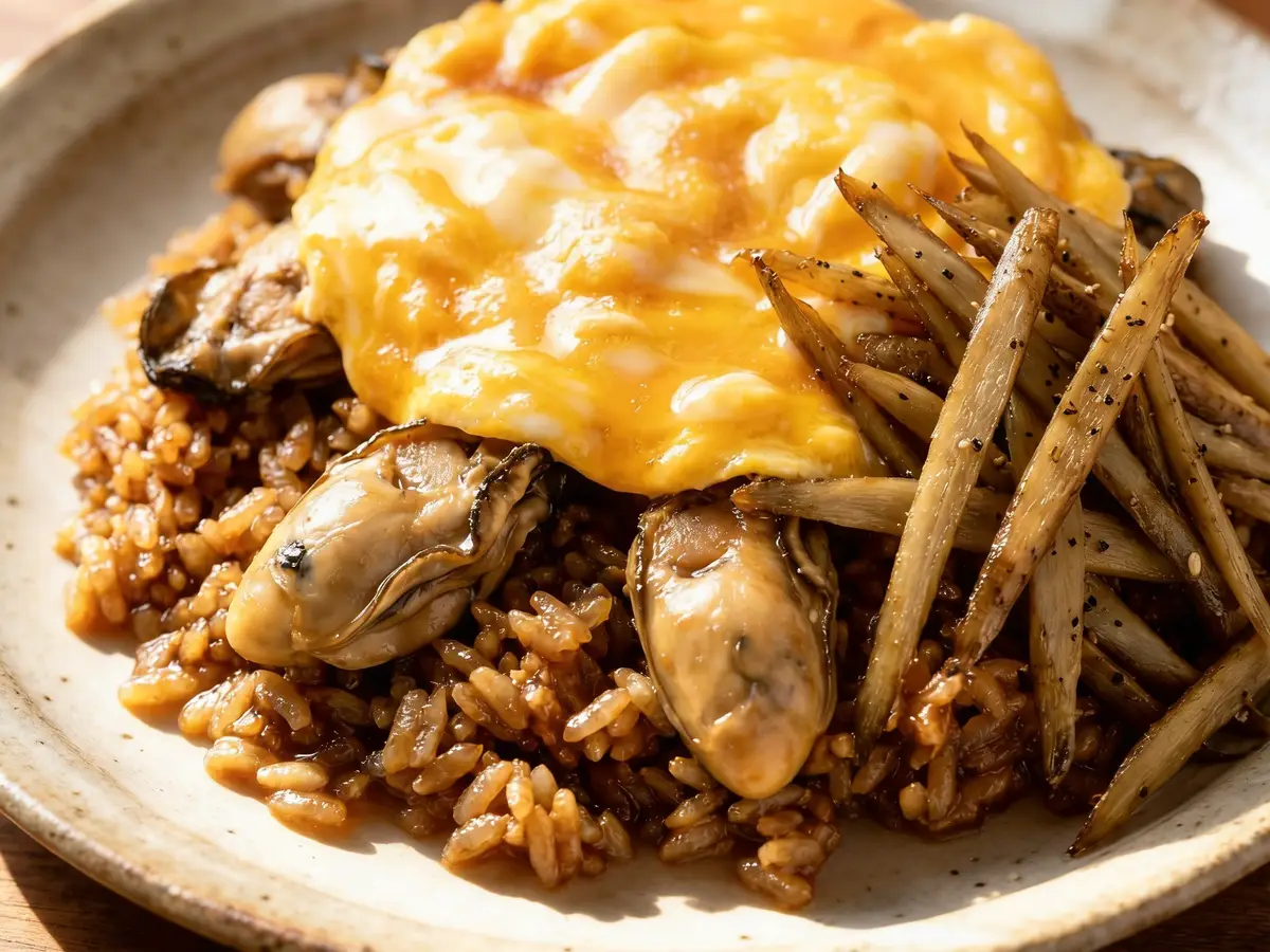 かきの炊き込みご飯 卵のっけ