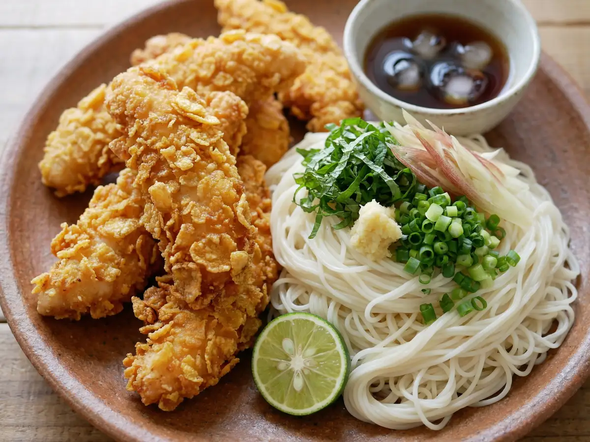 カリカリチキンとそうめん
