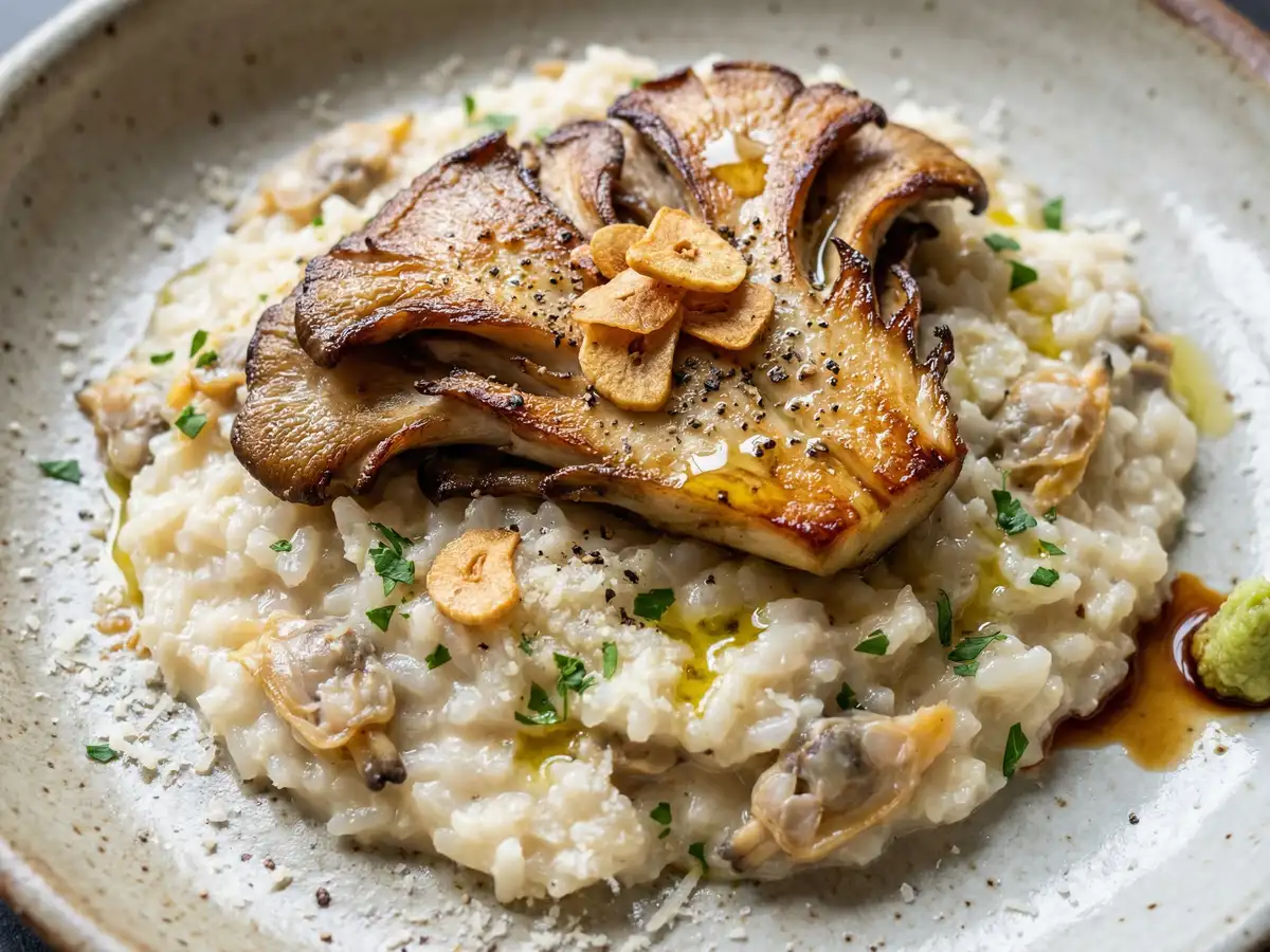 あさりのリゾット まいたけステーキ添え