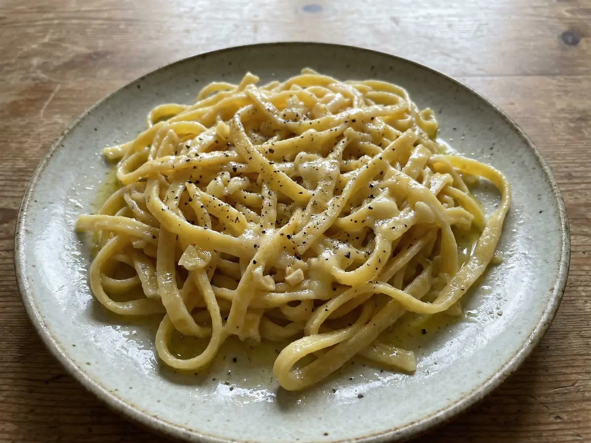 チーズとにんにくの手打ちパスタ
