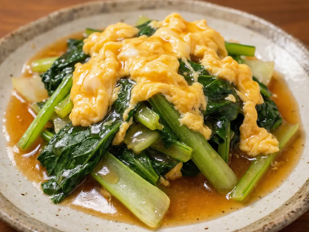 かぶれ菜と小松菜のあんかけ 卵のせ