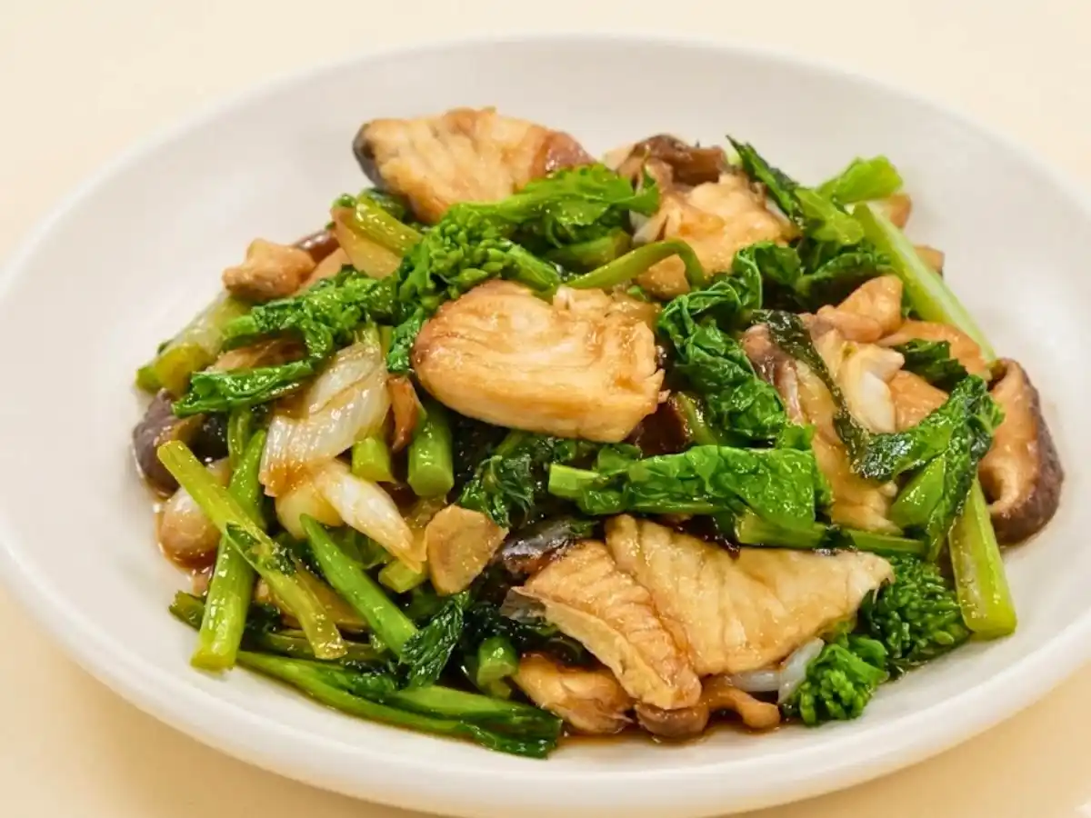 さわらと菜の花のオイスターソース炒め