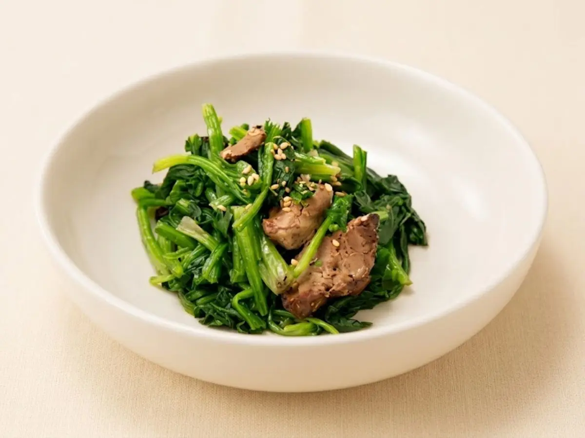 ほうれん草の焼き鳥レバーあえ