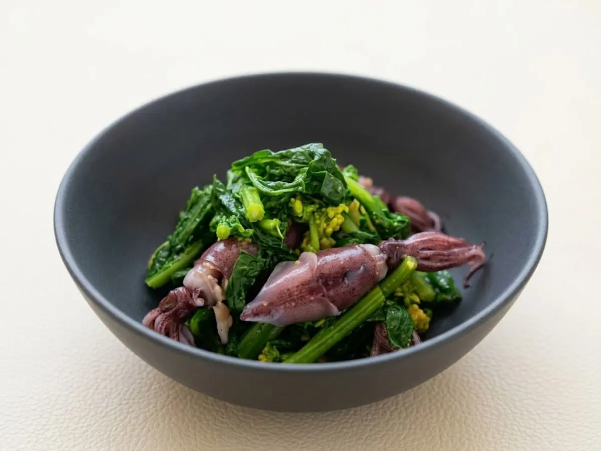 ほたるいかと菜の花のからしあえ