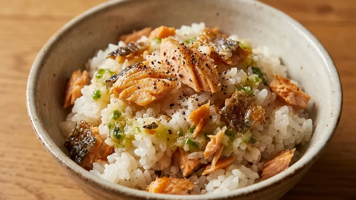ねぎ塩さけご飯