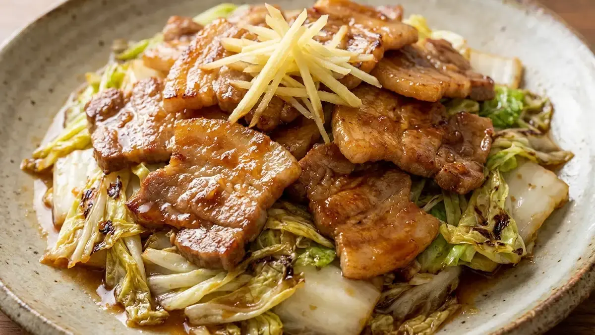 炒め白菜の豚しょうが焼きのっけ