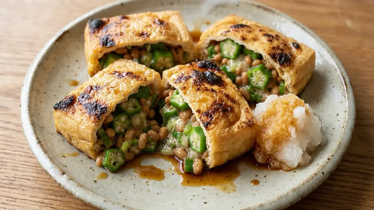 オクラ納豆のお揚げ焼き