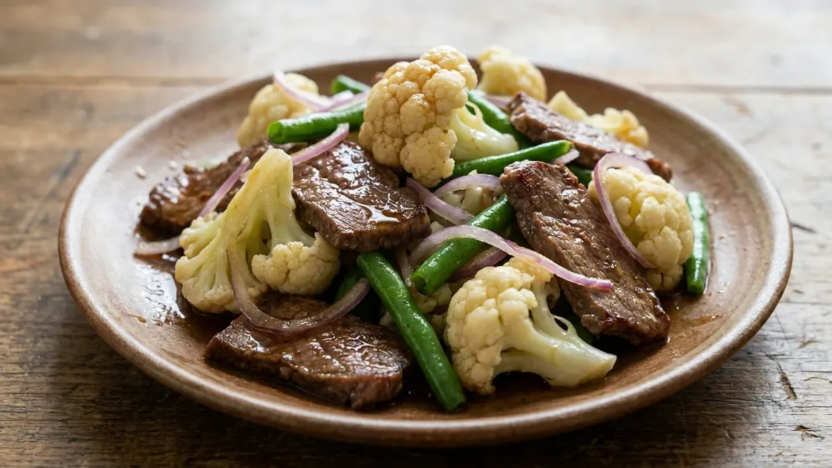 塩蒸しカリフラワーと牛肉のポン酢あえ