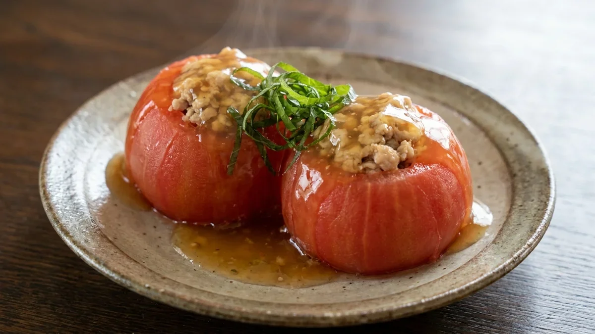 トマトの肉詰めあんかけ