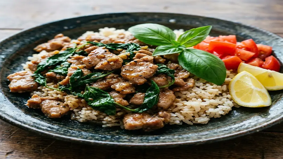 豚肉のバジル炒めかけご飯