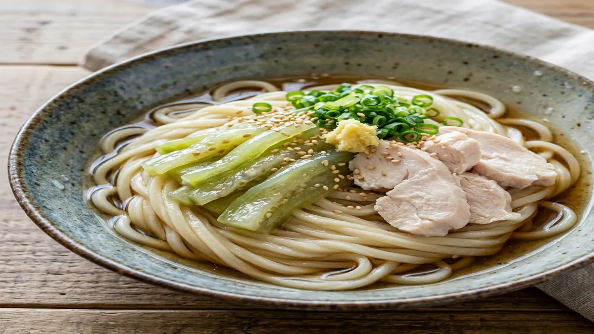 水晶なすと鶏の冷やしうどん