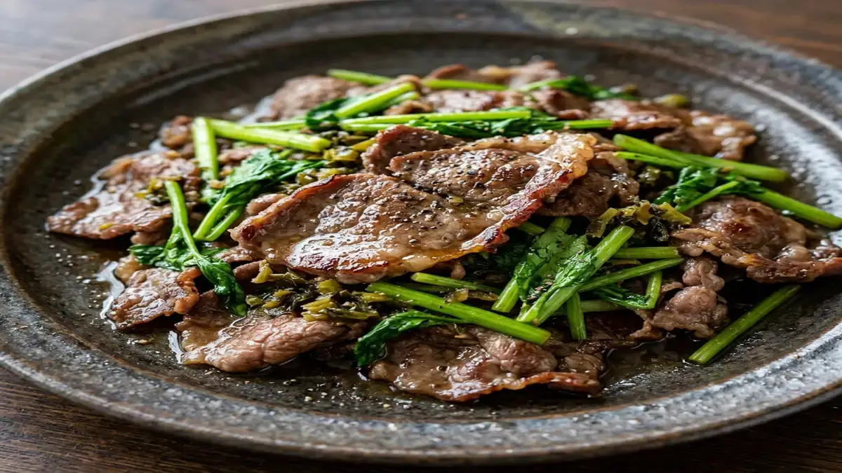 牛肉と切り漬けの炒め物