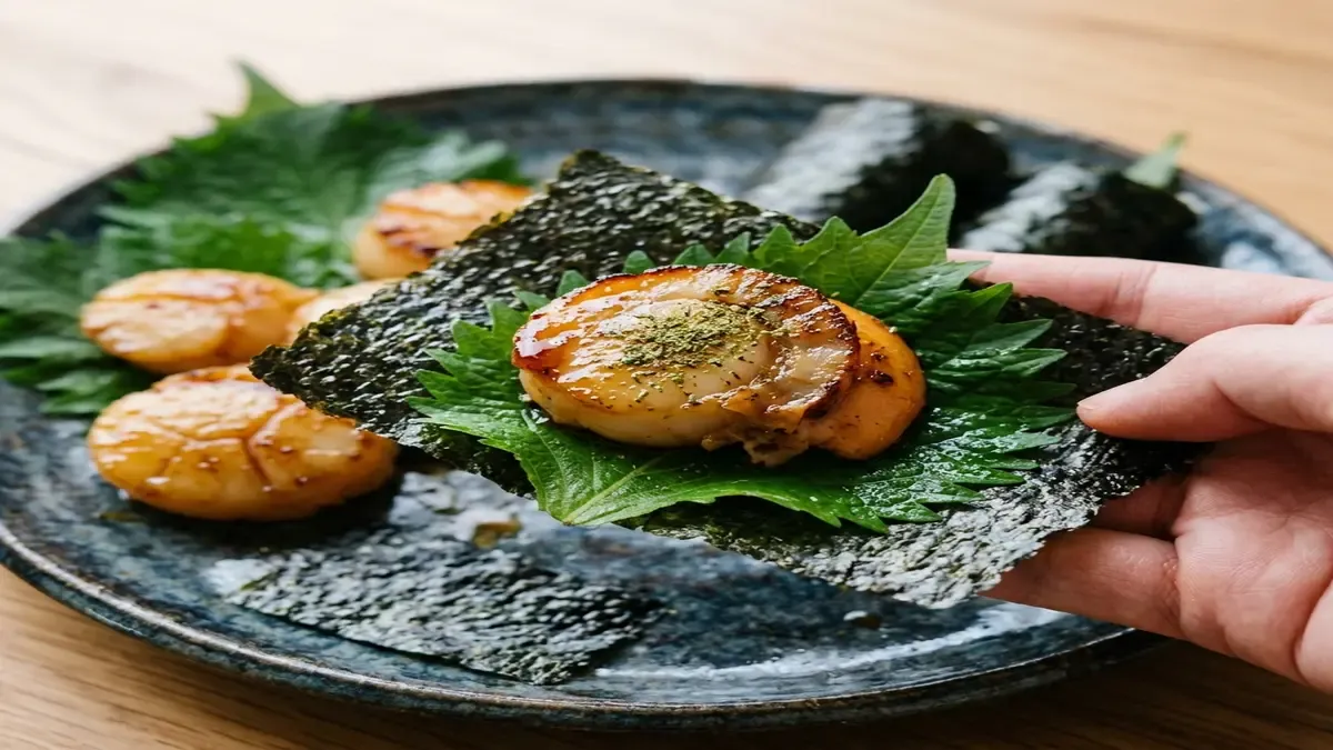 帆立ての青じそ磯辺巻き
