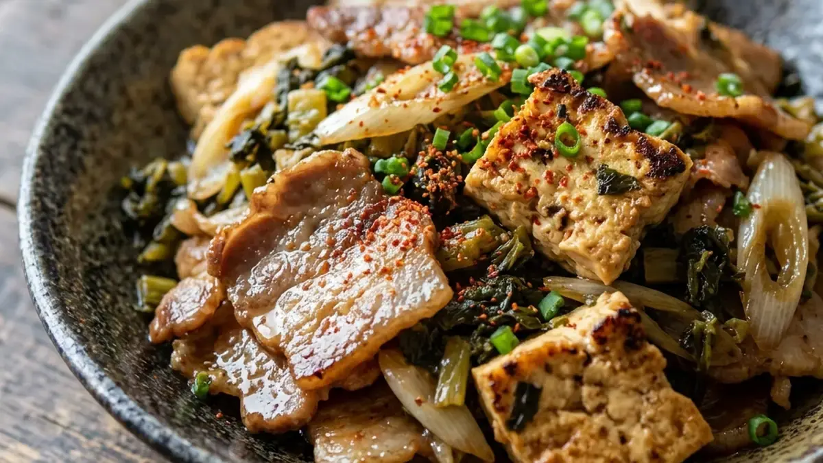豚バラ肉と豆腐の高菜炒め
