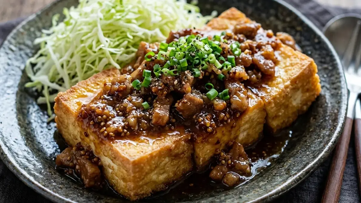 豆腐ステーキ 豚こまソース