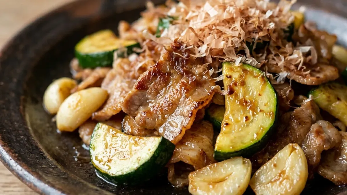 豚肉とにんにくの梅おかか炒め