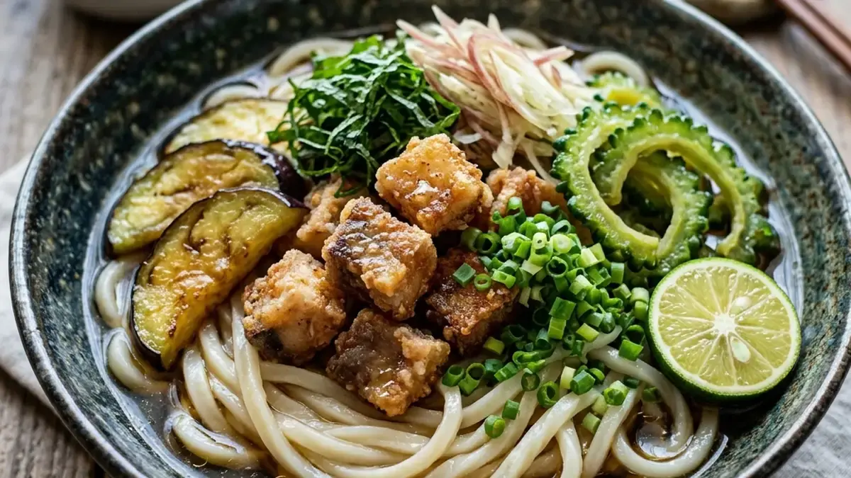 かじきの竜田揚げのせぶっかけうどん