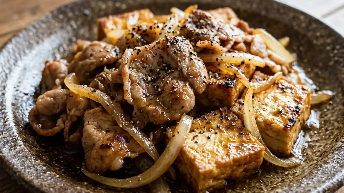 豚肉と厚揚げの春菊じょうゆ炒め