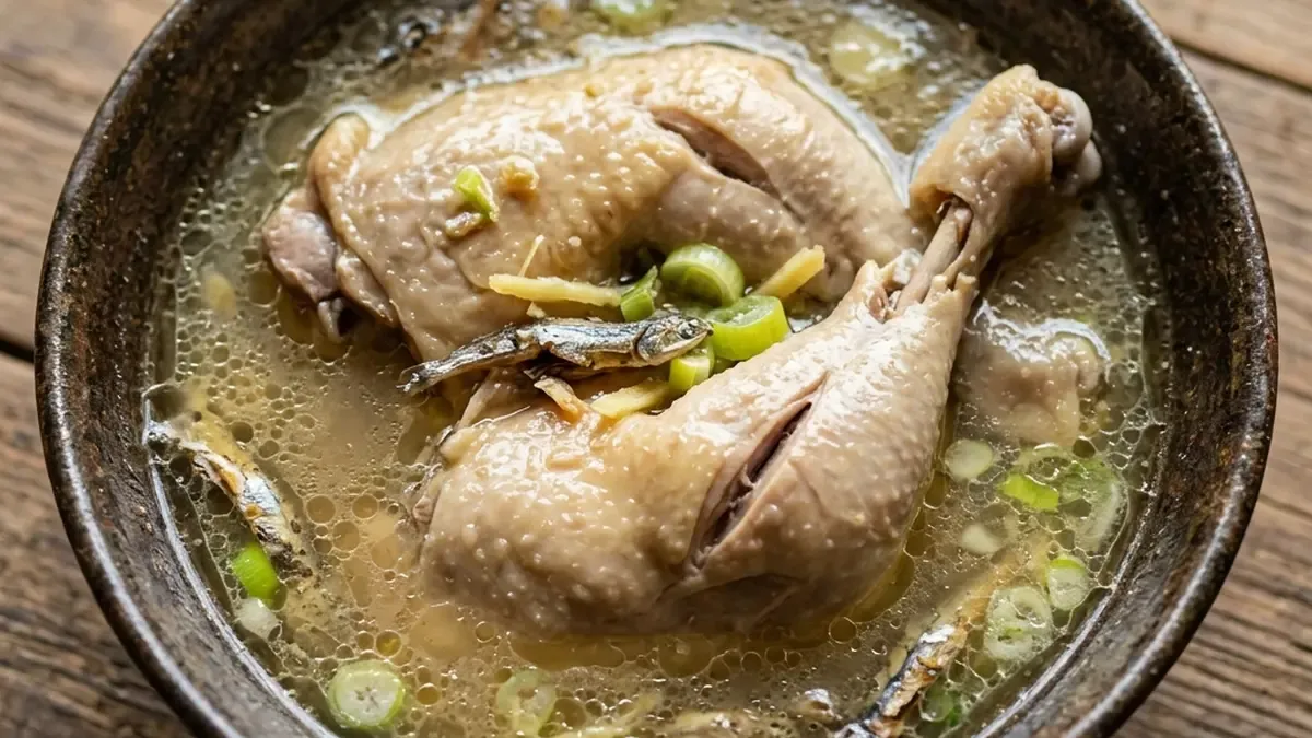 鶏もも肉と煮干しのチキンスープ、ボイルドチキン
