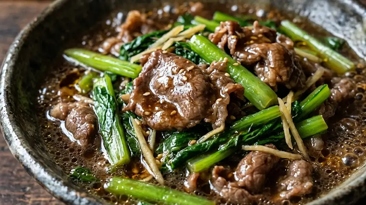 小松菜と牛肉のオイスター煮