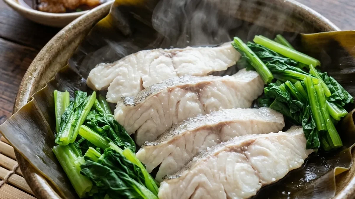 たらと青菜の蒸し物