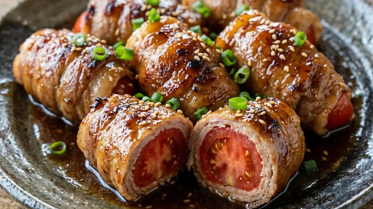 肉巻きトマトの照り焼き