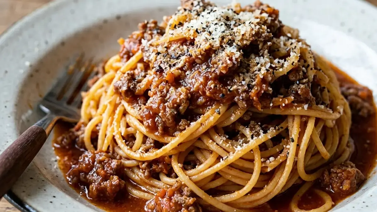 もちもちミートソースパスタ