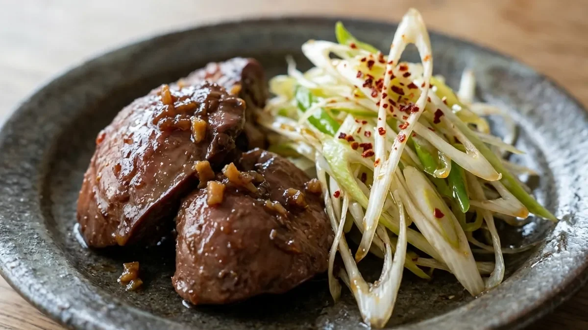 鶏レバーのしょうがワイン煮 ねぎサラダ添え