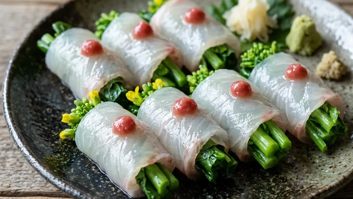 菜の花の白身魚巻き