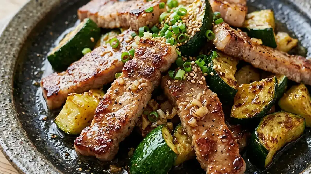 豚肉とズッキーニの塩にんにく炒め