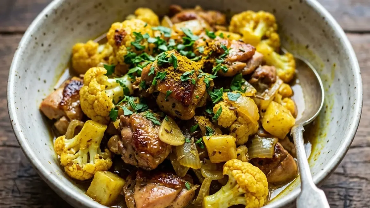 カリフラワーと鶏もも肉のカレー炒め