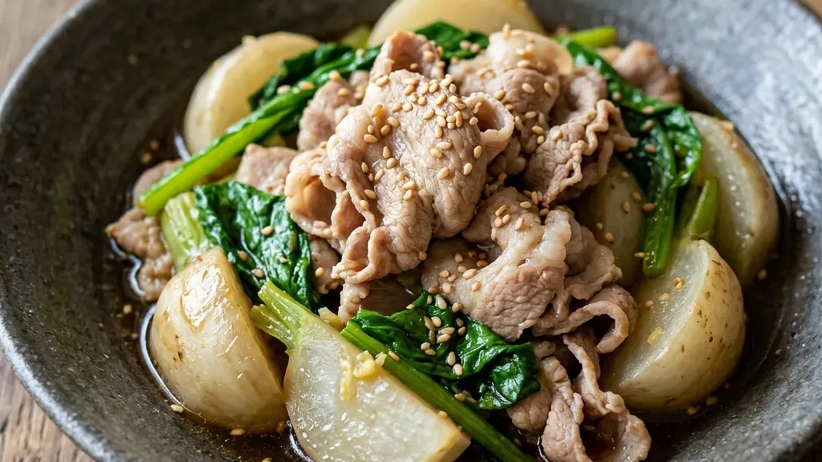 かぶと豚肉のしょうがじょうゆ蒸し煮