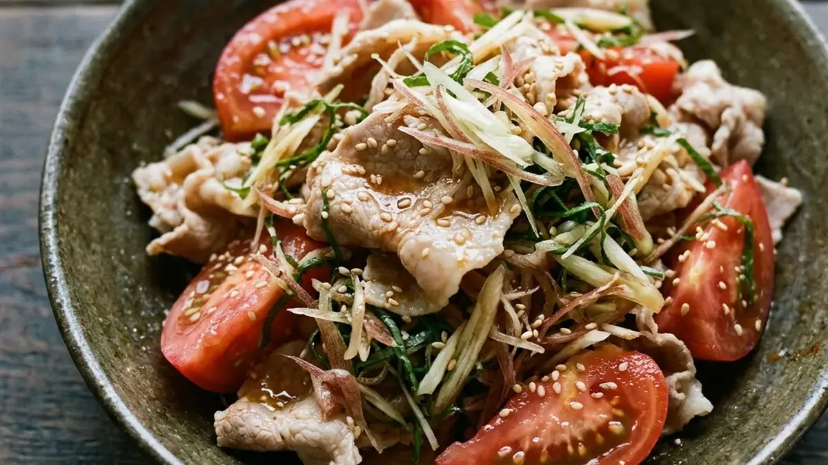 豚しゃぶとトマトのピリ辛みょうがあえ