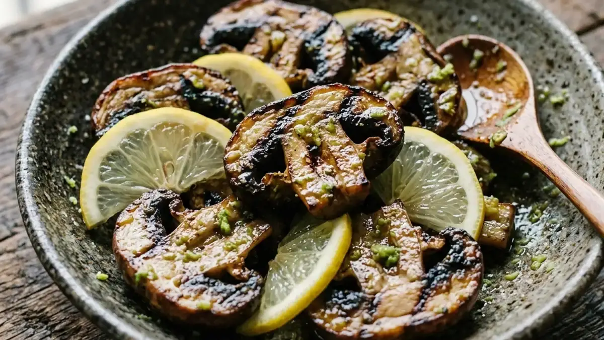 焼きキノコとレモンのわさび和え