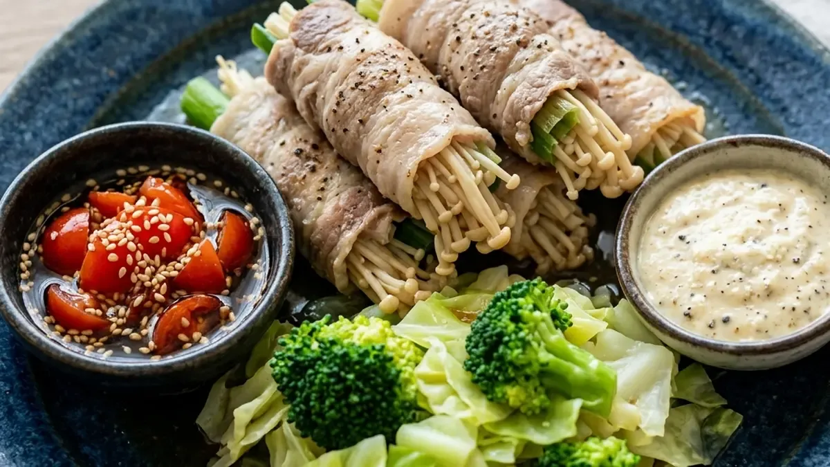 肉巻ききのこのレンジ蒸し＆温サラダ
