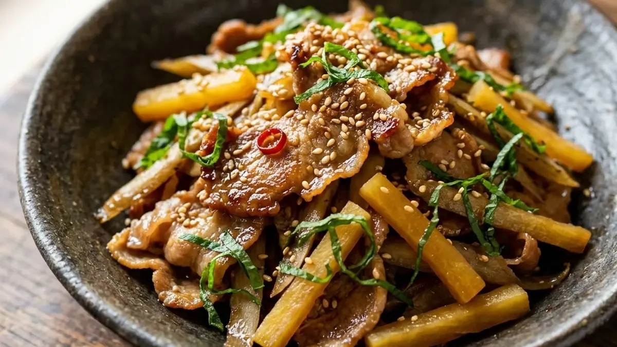たくあんと豚肉のきんぴら風