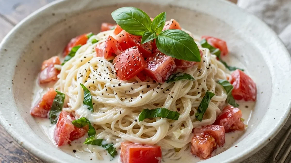 トマトとバジルの冷製ヨーグルトあえ麺