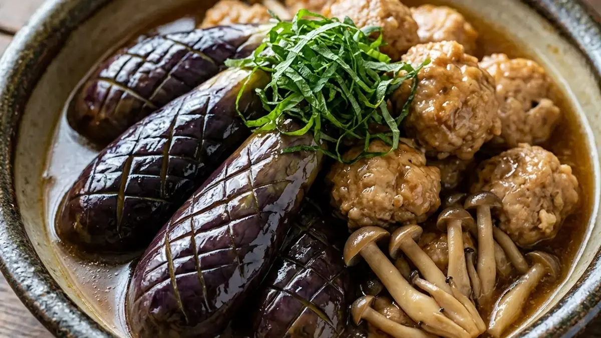 なすと肉だんごの甘辛煮