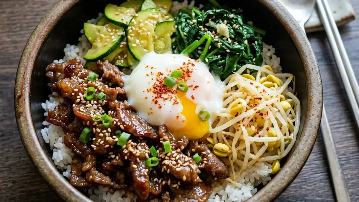 ナムルと甘辛牛肉のビビンバ