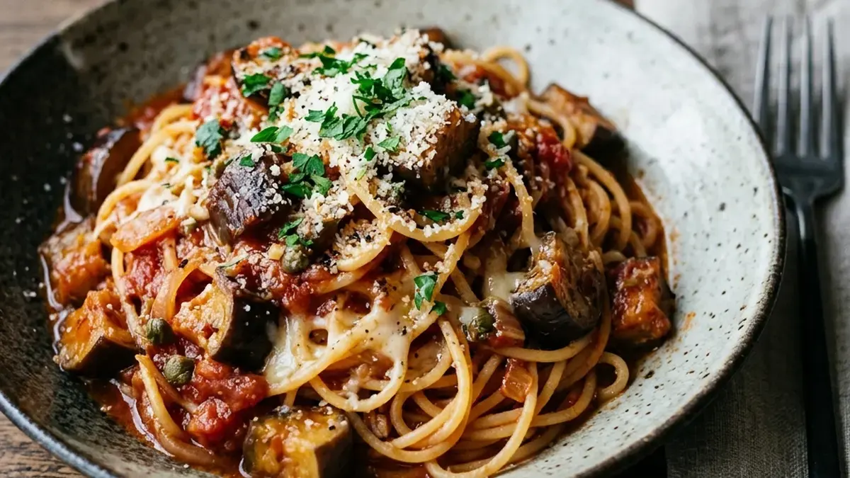 なすとトマトのパスタ