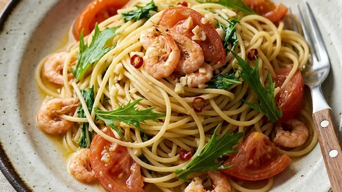 小えびと水菜のスパゲッティ