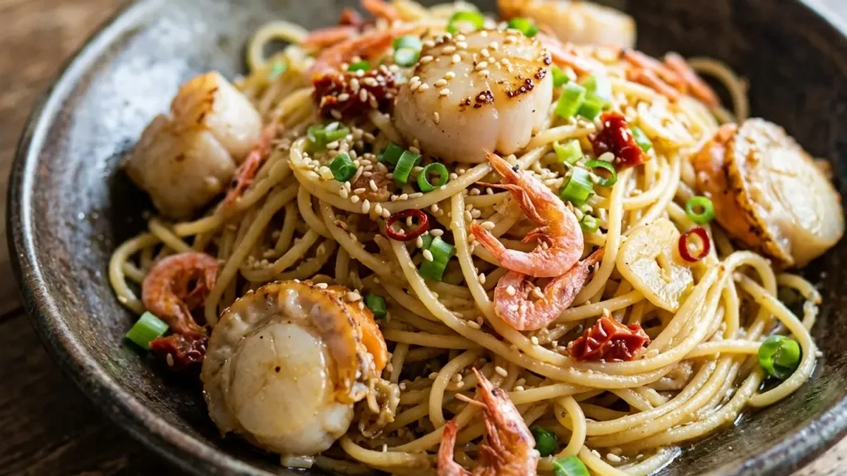 帆立てと桜えびのパスタ