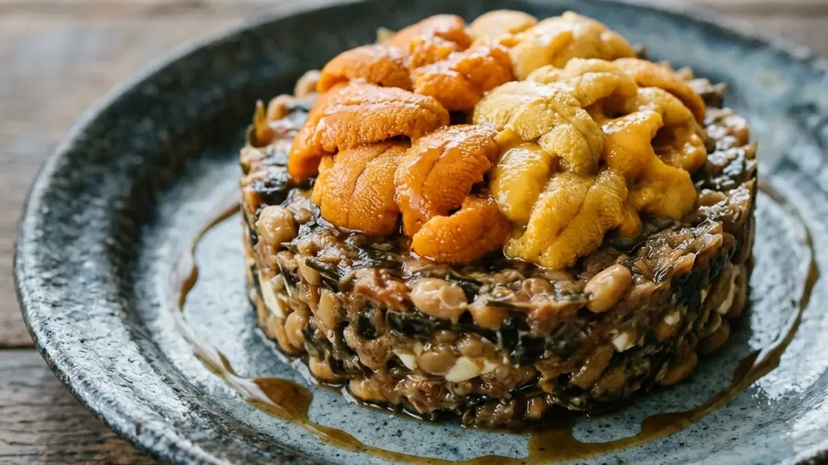 昆布と納豆のタルタル利尻うにのせ
