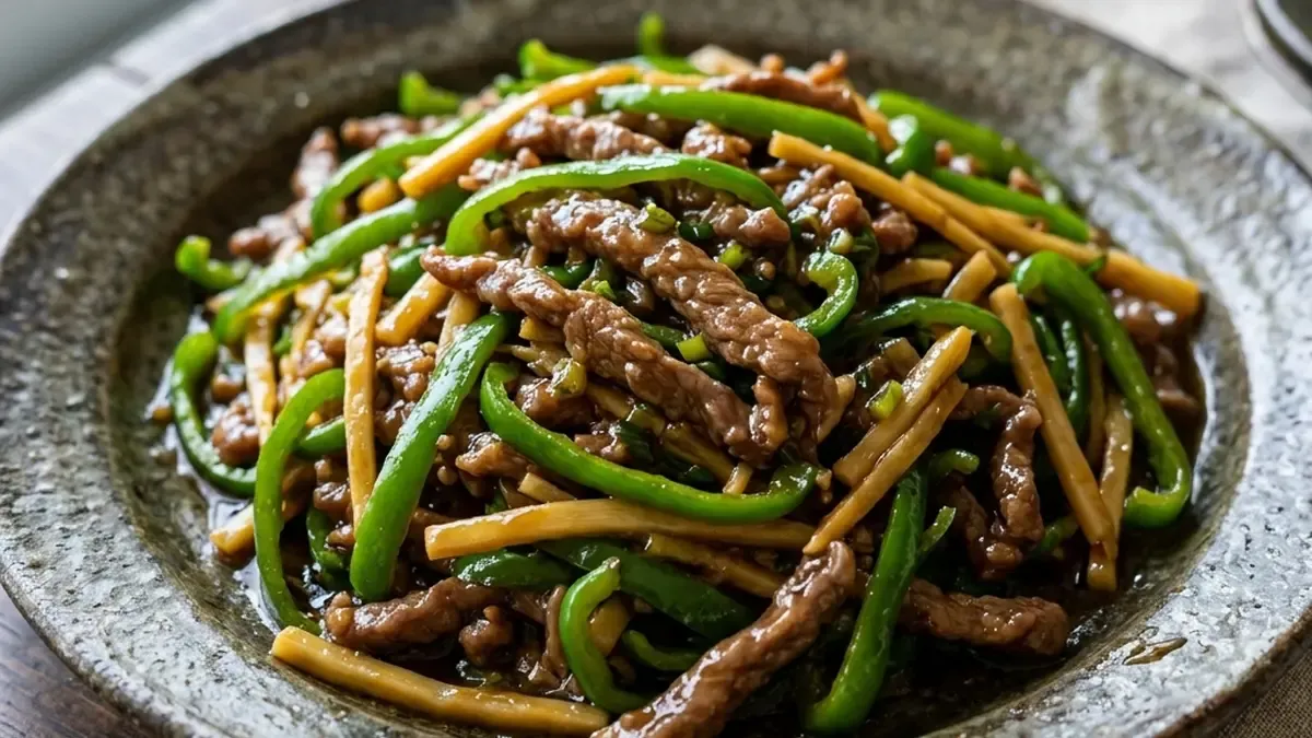しょうゆ味で青椒牛肉絲