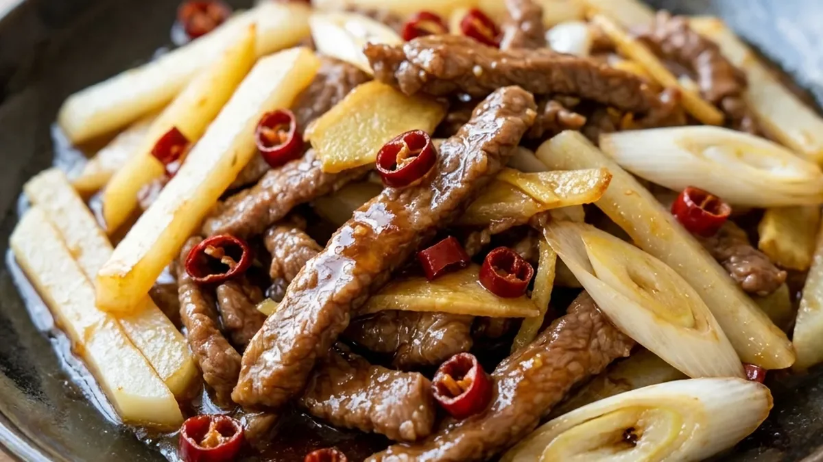 牛肉とじゃがいもの甘酢とうがらし炒め