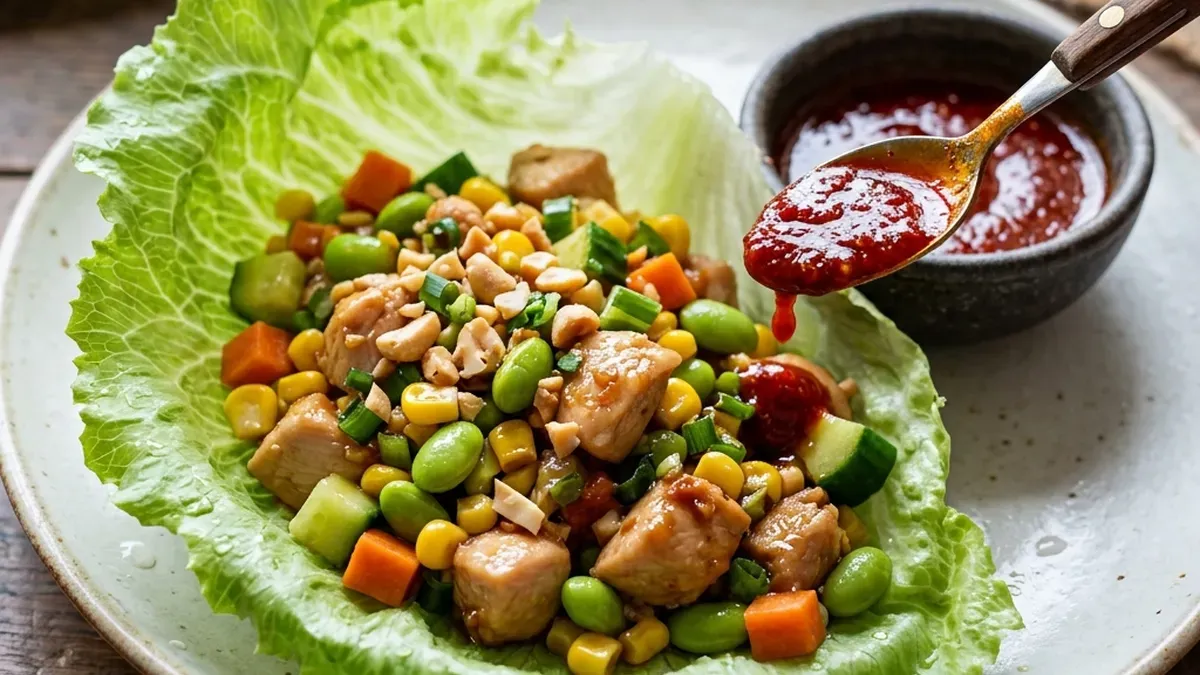 鶏肉と夏野菜のレタス包み